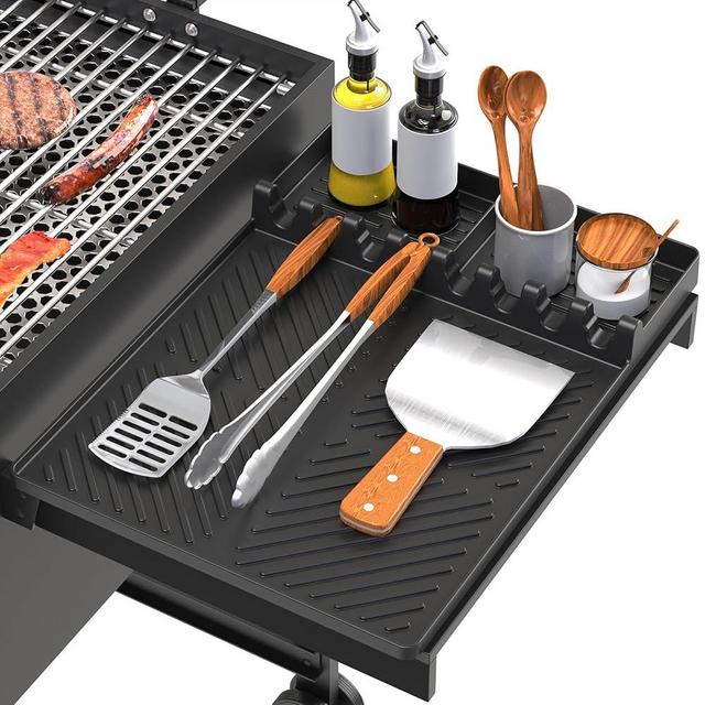 Silicone Grill Mat Compatible with Blackstone, Silicone Griddle Tools Mat with Drip Pad, Spatula Mat for Outdoor Grill Kitchen Counter (Black)