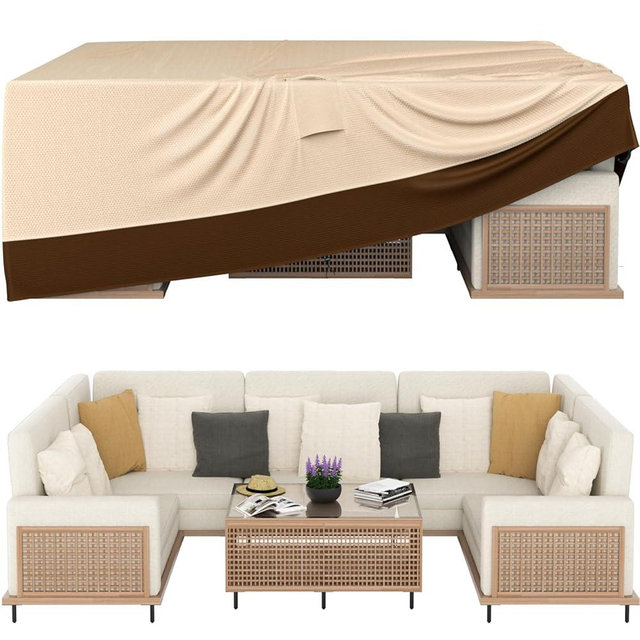 Ruimoy Patio Furniture Covers, Outdoor Furniture Cover Waterproof, General Purpose, Outside Table and Chair Covers, Heavy Duty 600D (108 Inch L x 82 Inch W x 27.9 Inch H)-Brown
