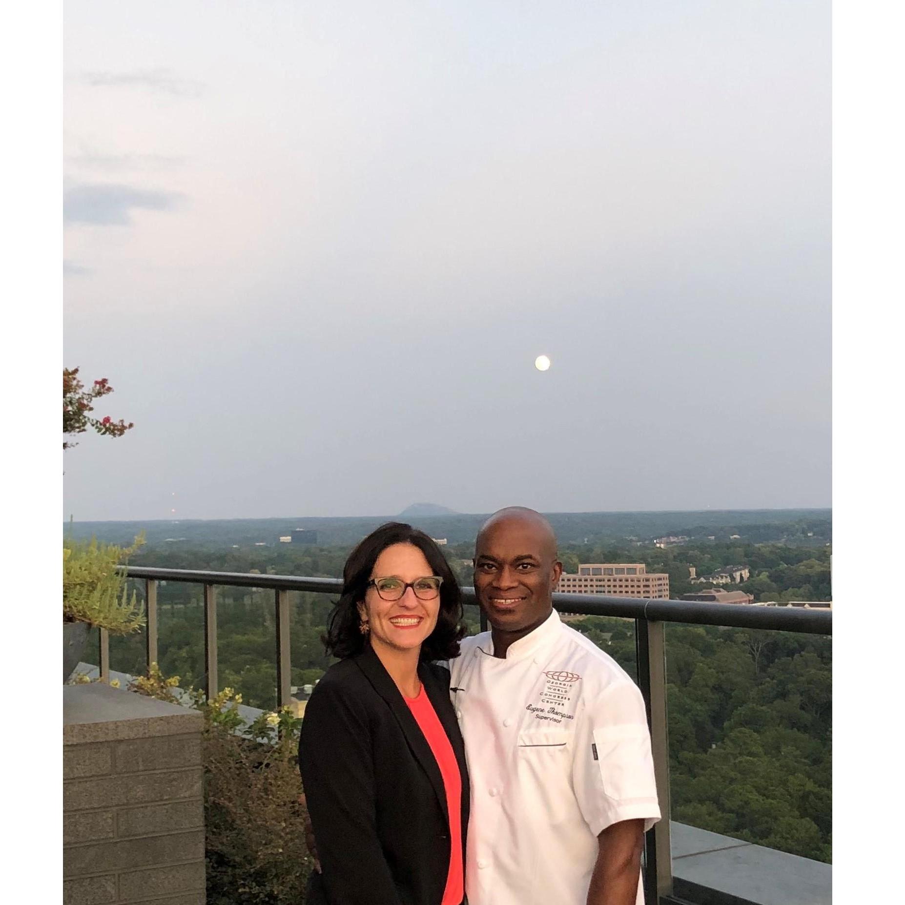 Stone Mountain  with moon behind us. E worked an event with me as the Chef at my job in Buckhead, GA