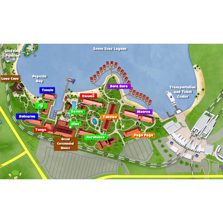 Disney's Polynesian Resort. If you are looking for Luau Beach for the Rehearsal lunch , please follow directions to Luau Cove.