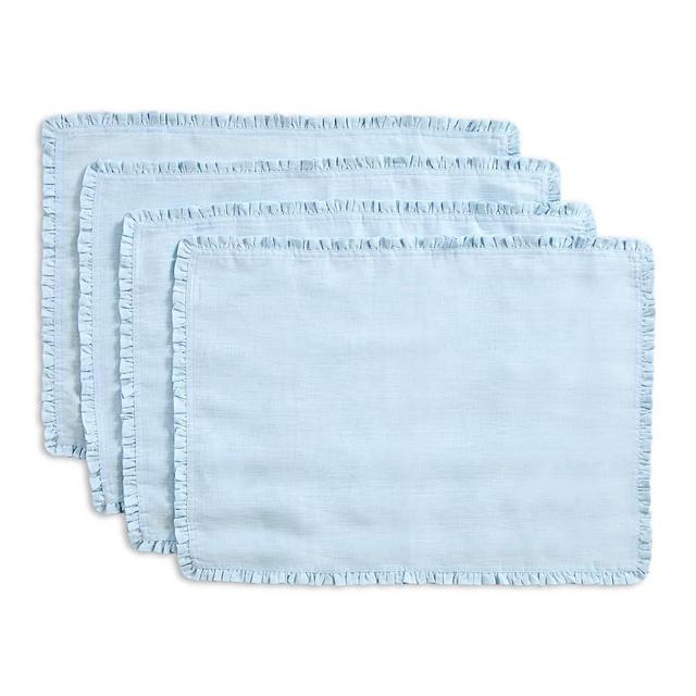 Solino Home Ice Water Linen Placemats 14 x 19 Inch - 100% Pure Linen Juliette Ruffle Placemats Set of 4 - Handcrafted and Machine Washable Table Mats