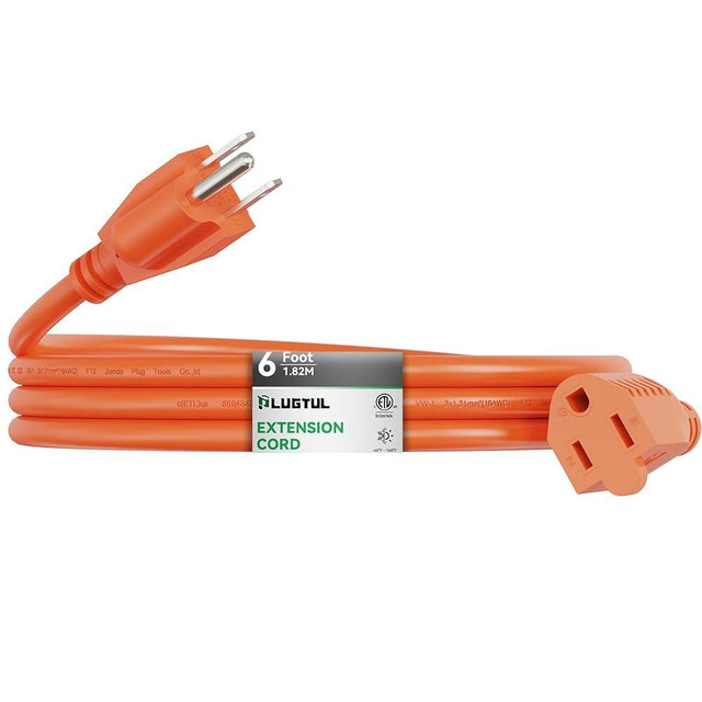Outdoor Extension Cord 6 FT Waterproof, 16/3 Gauge Heavy Duty 3 Prong Extension Cord, 13A 1625W SJTW, ETL Listed, Great for Garden and Home, Orange
