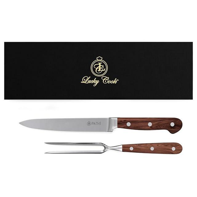 Premium 8" Carving Knife & 6" Fork Set - Stainless Steel for Turkey, Meat, BBQ, Precision Slicing - Elegant Gift Box Included - Ideal for Kitchen, Restaurant, and Outdoor BBQ Enthusiasts