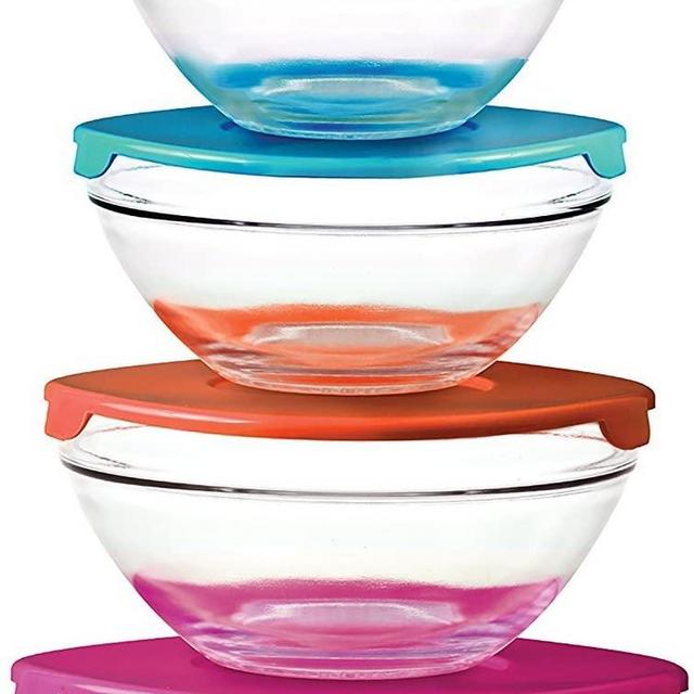 10 Piece Glass Bowl Set with Plastic Lids (Microwave, Freezer and Dishwasher Safe) by PKP
