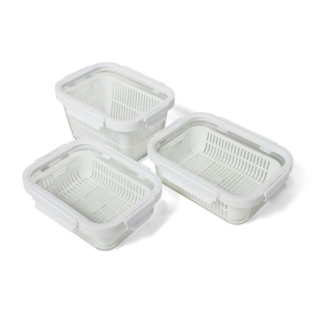 Sur La Table Glass Storage Containers with Strainer Inserts, 6-Piece Set, White