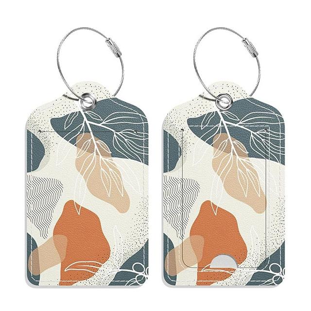 GDJEGE Luggage Tags for Suitcase, 2 Pack PU Leather Travel Cruise Luggage Tag with Privacy Flap, Name ID Label and Metal Loop for Women Men Suitcase Baggage Bag Backpack Instrument, Boho Leaves
