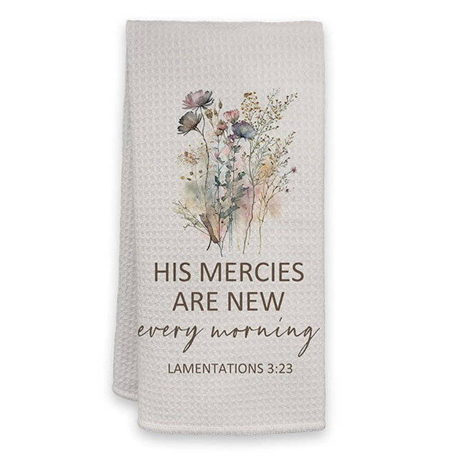 HIWX His Mercies are New Every Morning Bible Verse Christian Decorative Kitchen Dish Towels, Lamentations 3:23 Bible Verse Hand Towels Tea Towel for Bathroom Kitchen Decor 16x24 Inches