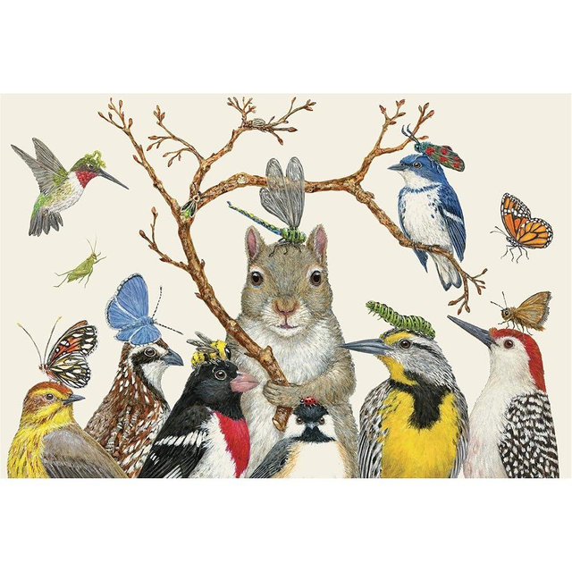 Paper Placemats for Dining Table - Disposable Square Paper Placemats for Spring Summer Parties - Vicki Sawyer Designed - Birds Squirrel Insects 18 Sheets - American Made