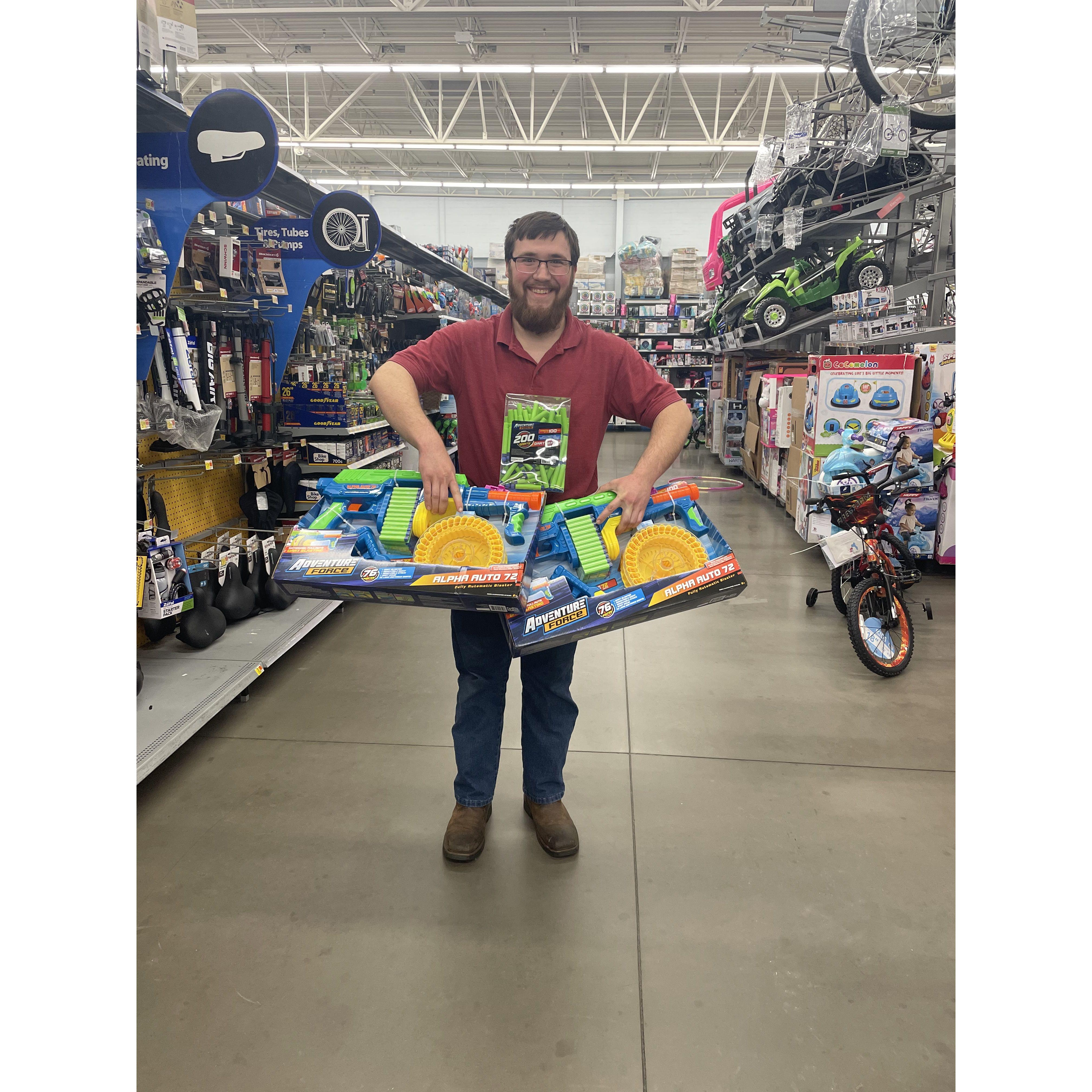 Thomas getting nerf gun battle ready!