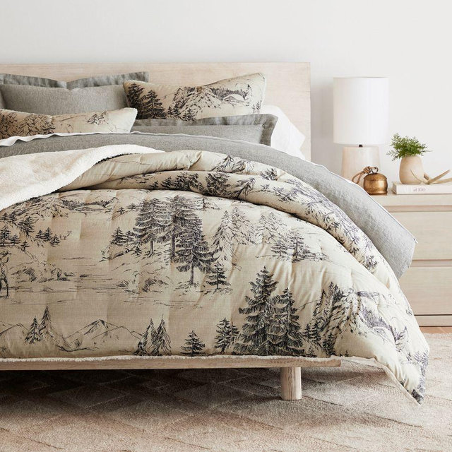 Rustic Forest Sherpa Comforter, Full/Queen, Natural