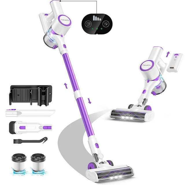 FABULETTA Cordless Vacuum Cleaner for Home, 400W Lightweight Vacuum Cleaner with MAX 47Min Detachable Battery, Brushless Motor, 6 in 1 Stick Vacuum for Hardwood Floors and Carpet Pet Hair Car（Purple）