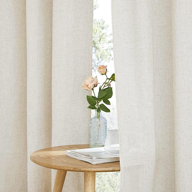 NICETOWN Natural Linen Curtains 84 inch Long 2 Panels Set, Grommet Top Thick Linen Burlap Semi Sheer Vertical Drapes Privacy Assured with Light Filtering for Bedroom/Living Room, W55 x L84