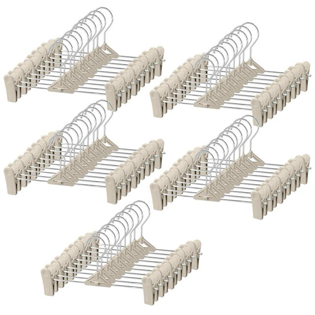 NORTHERN BROTHERS Skirt Hangers - 50 Pack, Pants Hangers with Clips, Rotatable 360 Swivel Hook, Heavy Duty, Space Saving, Adjustable, Plastic, Metal, Khaki