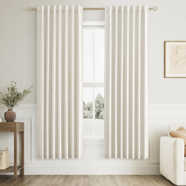 Guken Cream 100% Blackout Linen Curtains 40 Inch Wide by 72 Inch for Living Room Bedroom Back Tab/Rod Pocket Thermal Insulated Black Out Drapes Room Darkening Window Curtains,40x72