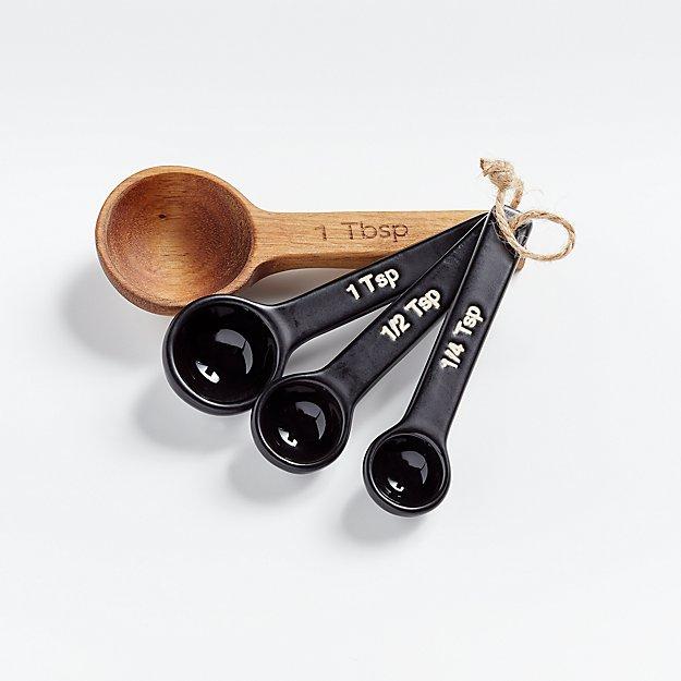 Wood and Black Ceramic Measuring Spoons