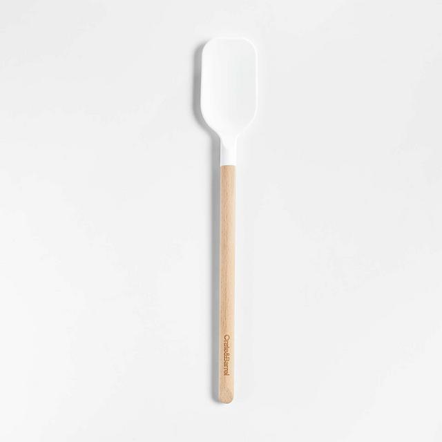 Crate & Barrel White Silicone and Wood Spoonula