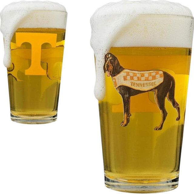 Valiant Gifts University of Tennessee 16 oz Pint Glass Drinkware - Unique Mascot Artwork Screened with College Logo on Back - Great Holiday or Graduation Gift Idea for Men and Women
