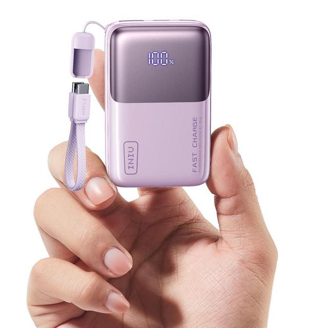 INIU Portable Charger, Ultra Mini 10000mAh 45W Fast Charging Power Bank, USB C Battery Pack with Cable, Flight-Safe Travel Powerbank for iPhone 17, Xiaomi 17 Pro, Teen Girls, Student, Light Purple