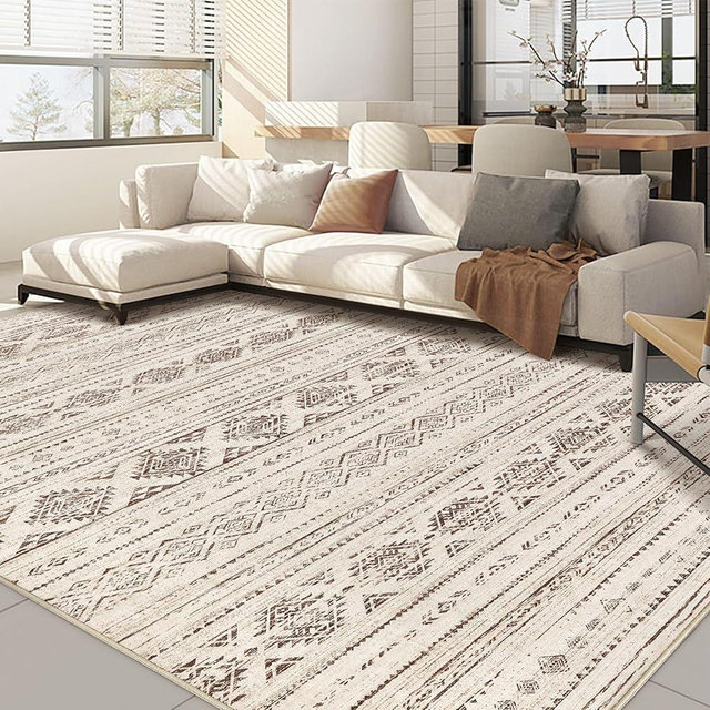 Nakagishi 10x12 Area Rugs Living Room: Washable Boho Large Neutral Soft Farmhouse Rug Stain Resistant Modern Moroccan Non-Slip Indoor Carpet for Bedroom Nursery Kids Office Dining Room - Dark Brown