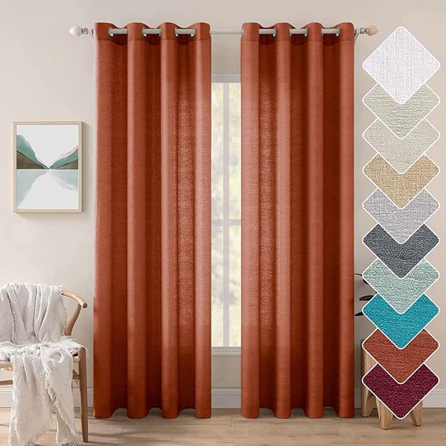 MIULEE Burnt Orange Linen Semi Sheer Curtains 2 Panels for Living Room Bedroom Light Filtering Privacy Window Curtains Farmhouse Linen Textured Grommet Voile Drapes Boho Fall Decor W 52 x L 84 inches