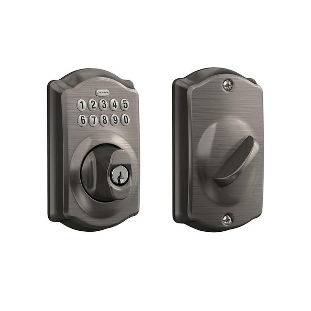 Schlage BE365 CAM 620 Camelot Keypad Deadbolt, Electronic Keyless Entry Lock, Antique Pewter