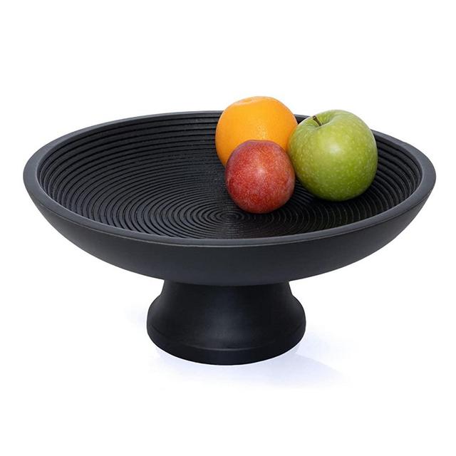 Folkulture Wood Fruit Bowl or Decorative Pedestal Bowl for Table Décor, Wooden Fruit Bowl for Kitchen Counter or Farmhouse Centerpiece, 12-inch Large Bowls for Breads, Mango Wood, Black