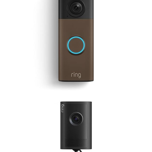 Ring Battery Doorbell (newest model), Matte Mocha with Indoor Cam Plus, Black
