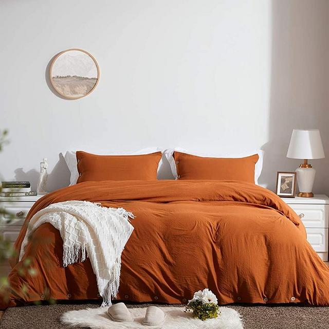 SunStyle Home Duvet Cover Set King Size with Buttons Closure-Umber Washed 100% Microfiber,3 Pieces Solid Color Luxurious Ultra Soft Skin-Friendly Comforter Cover Set,(1 Duvet Cover +2 Pillowcases)