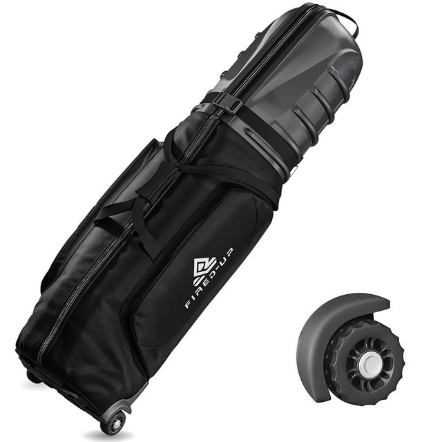 FIRED-UP Hard Top Golf Travel Bags for Airlines - 1680D Hard Case Golf Travel Bag with Wheels, Internal Strap, Grab Handle & Robust Zipper - Collapsible Hard Shell Golf Travel Case for Golf Club