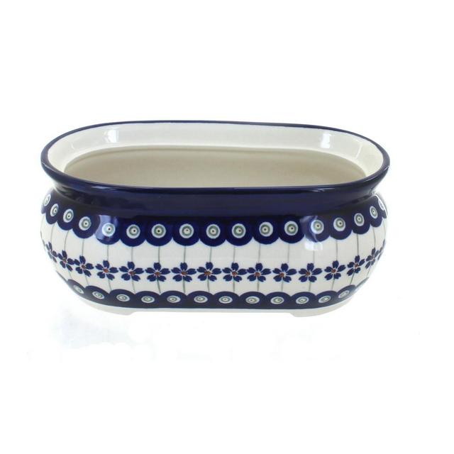 Blue Rose Polish Pottery Flowering Peacock Small Planter