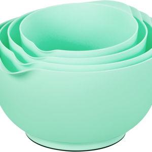 Nesting Plastic Mixing Bowl Set, 4 Piece Mixing Bowl Set with Pour Spouts, Size 1.7, 2.5, 3.5 and 4.5qt, for Prepping, Mixing, Baking, Cooking(2023 New Version, Green)