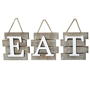 Barnyard Designs Eat Sign Wall Decor for Kitchen and Home, Distressed Natural, Rustic Farmhouse Country Decorative Wall Art 24" x 8”