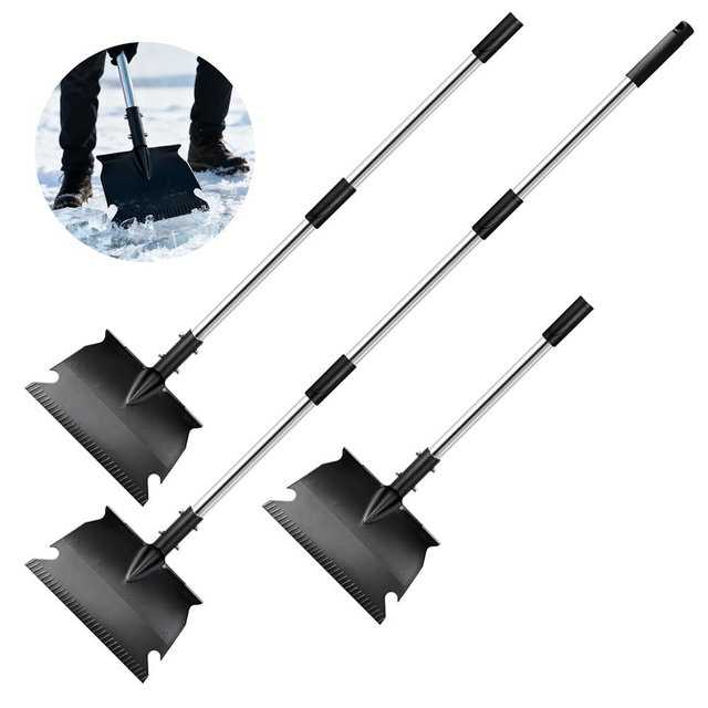 Snow Shovel for Driveway & Ice Scraper - Heavy Duty 201 Stainless Steel, Foldable Survival Shovel, Ergonomic 49" Back-Saver for Car, Sidewalk & Snow Joe Shovel Alternative
