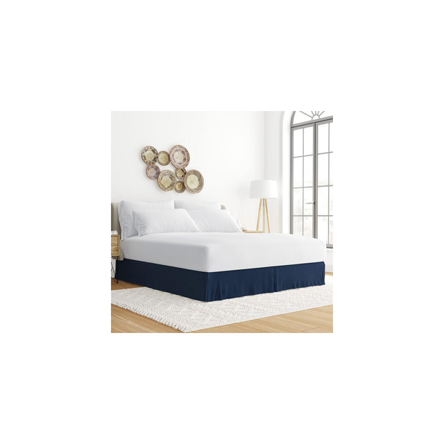 Premium Pleated Dust Ruffle Bed Skirt - Becky Cameron, Navy, Full