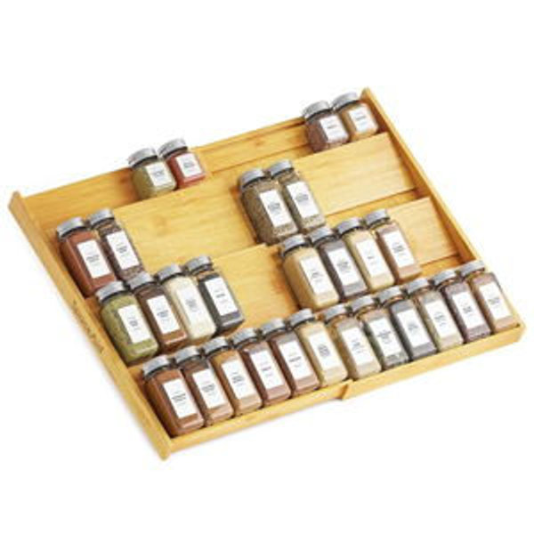 SpaceAid Bamboo Spice Drawer Organizer, (Need 3" Deep Drawer) Expandable 4 Tier Spices Rack for Cabinet, Kitchen Seasoning Storage Insert (Jars Not Included, From 12" to 23" Wide)