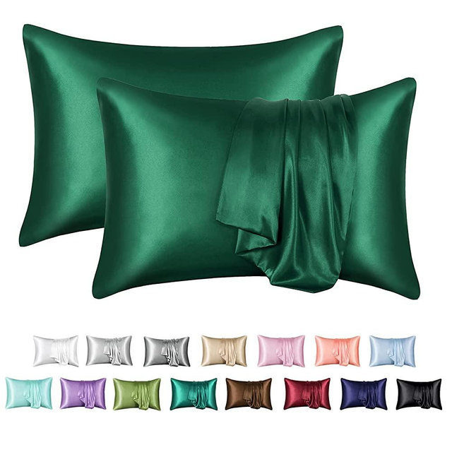 MR&HM Satin Pillowcase for Hair and Skin, Silk Satin Pillowcase 2 Pack, Queen Size Pillow Cases Set of 2, Silky Pillow Cover with Envelope Closure (20x30, Dark Green)