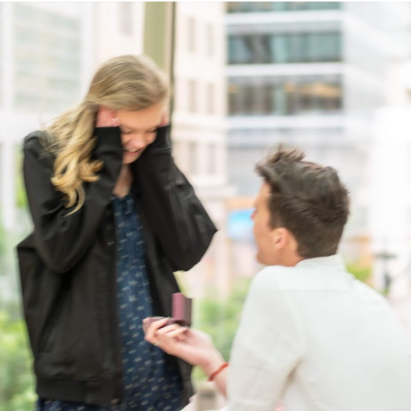 A blurry but REAL photo of Samantha's reaction to Bryson getting down on one knee.