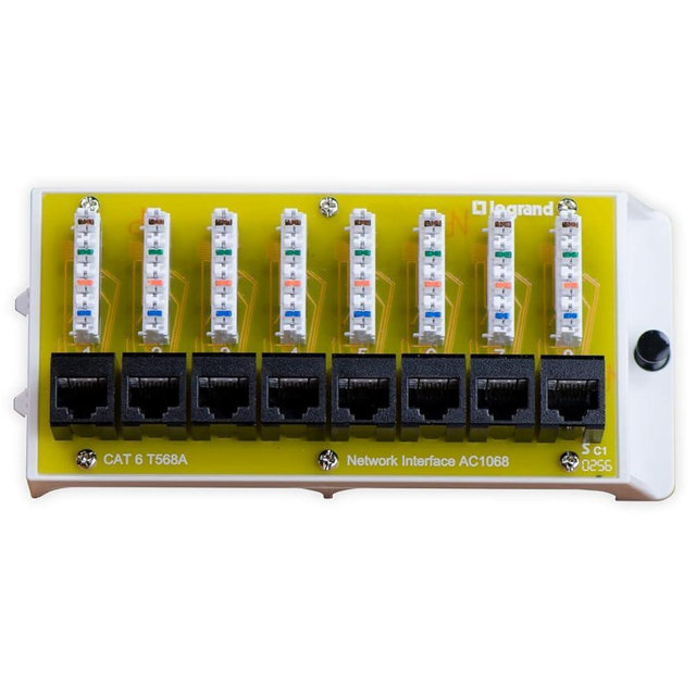 Legrand - OnQ Cat 6 Network Interface Module - Compatible with All OnQ Enclosures - 8-Port Ethernet Connectivity for Home Networks, UL Listed (AC1068)