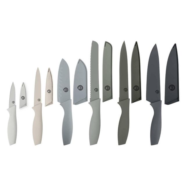 MasterChef 12pc Knife Set with Covers Sharp Nonstick Coated Knives Earth Gray Collection