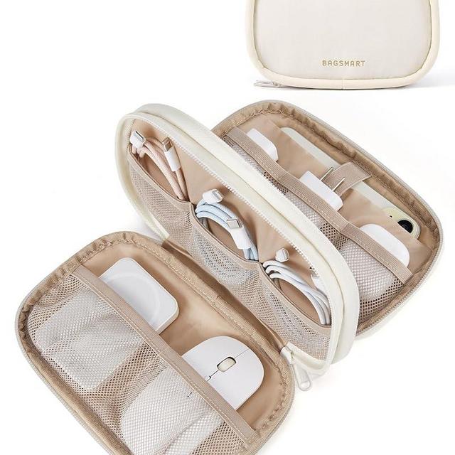 BAGSMART Electronics Organizer Travel Case, Cord Organizer for Women, Travel Cable Bag (Beige)
