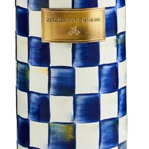 MACKENZIE-CHILDS Enamel Utensil Holder, Kitchen Utensil Holder for Countertop, Storage Caddy, Blue-and-White Royal Check
