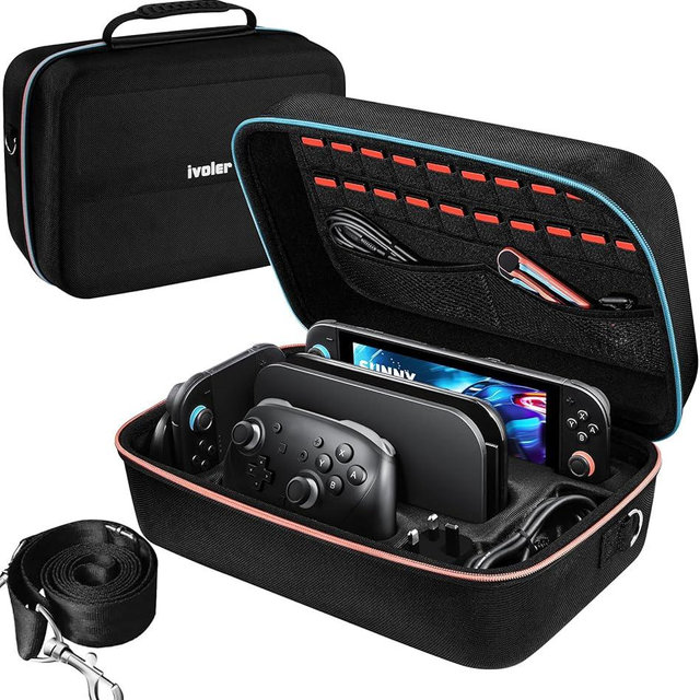 ivoler Carrying Storage All in One Case for Nintendo Switch 2 (2025),Portable Travel All Protective Hard Messenger Bag Soft Lining 20 Games for Switch 2 Console Pro Controller Accessories Black