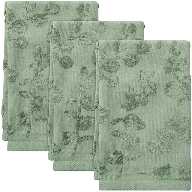 3pcs Eucalyptus Leaves Hand Towels Sage Green Eucalyptus Leaves Jacquard Hand Towel for Bath 100% Cotton Soft Bathroom Kitchen Decorative Set for Spring Summer Holiday Decor Gift,14 x 29 Inch