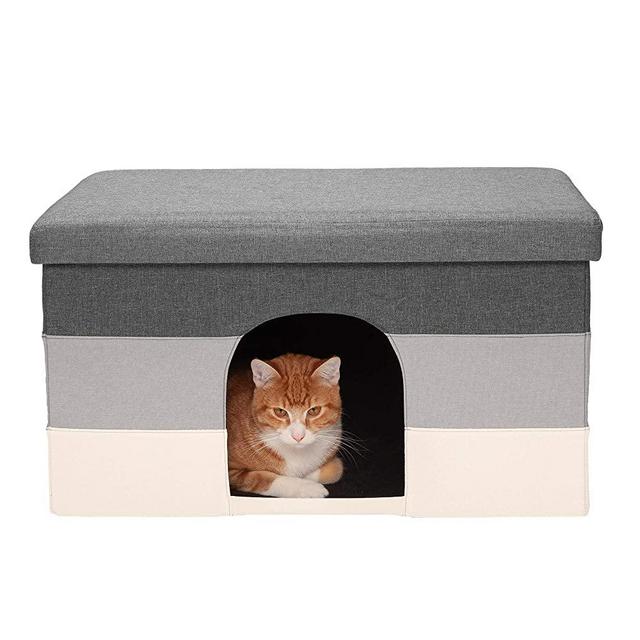 Furhaven Pet House for Cats, Kittens, and Small Dogs - Ottoman Footstool Dog House and Storage, Felt Cubby Cat Bed House, and More
