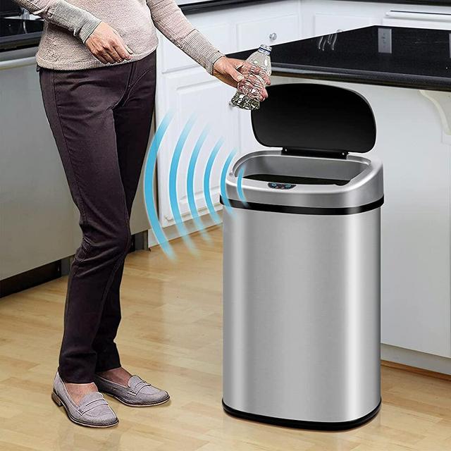 50L/13 Gallon Automatic Trash Can Garbage Can, Large Stainless Steel Kitchen Trash Can Motion Sensor Garbage Can Touchless Trash Bin with Lid for Kitchen Home Office, Soft Close Lid (Stainless Steel)