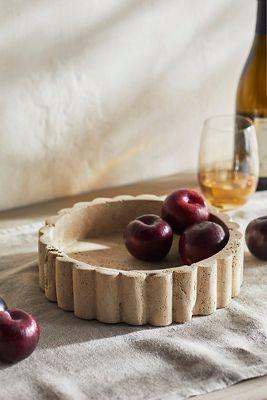 Scalloped Travertine Serving Bowl