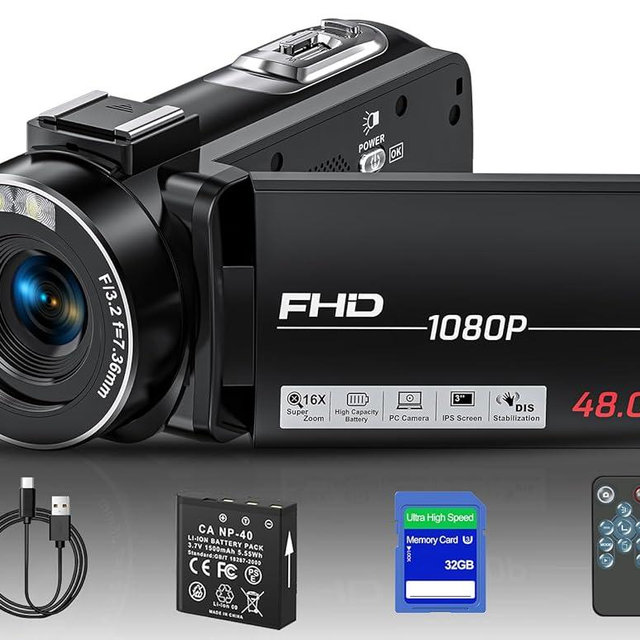 OLESIT Camcorder Video Camera Full HD 1080P 48MP Camcorder 16X Digital Video Camera for YouTube, 3.0 Inch IPS Screen Vlogging Camera Recorder with Remote Control, Battery and 32G SD Card