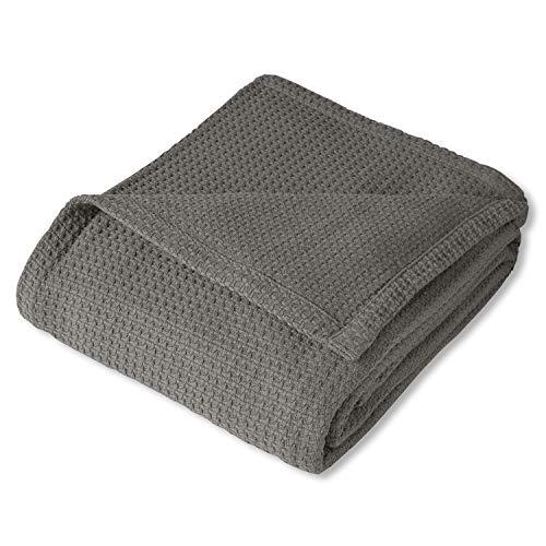 Sweet Home Collection 100% Fine Cotton Luxurious Basket Weave Blanket, Dark Gray