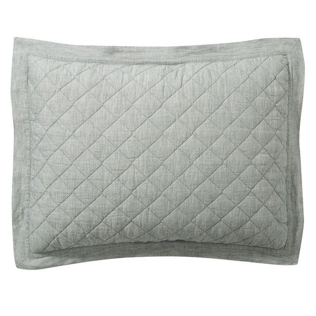 Mineral Blue Belgian Flax Linen Diamond Quilted Shams, Standard, Set of 2