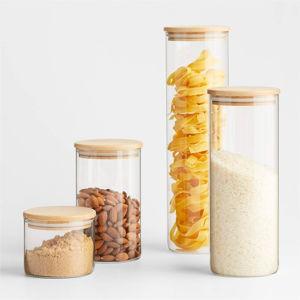 Crate & Barrel Complete Set Glass Canister with Bamboo Lid